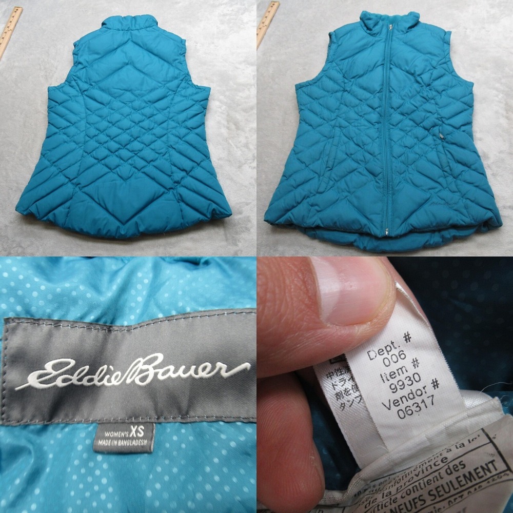 Eddie Bauer Down Vest Womens XS Teal Pockets Insulated Full Zip Quilted Puffer
